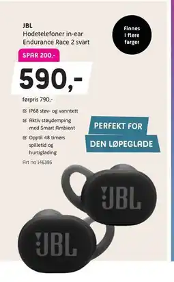 ELON Hodetelefoner in-ear Endurance Race 2 svart, NOK 590 tilbud