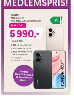 ELON 400 8/512 GB Midnight Black, Medlemspris tilbud