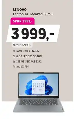 ELON LENOVO Laptop 14 IdeaPad Slim 3, NOK 3999 tilbud