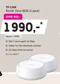 ELON TP-LINK Router Deco BE25 (2-pack), NOK 1990 tilbud