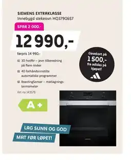 ELON SIEMENS EXTRAKLASSE Innebygd stekeovn HQ379G6S7, NOK 12990 tilbud