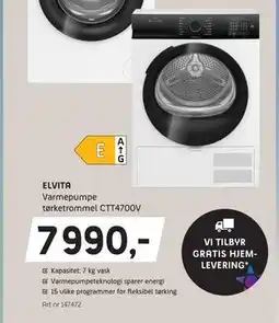 ELON ELVITA Varmepumpe tørketrommel CTT4700V, NOK 7990 tilbud