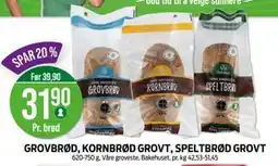 Kiwi GROVBRØD, KORNBRØD GROVT, SPELTBRØD GROVT, NOK 31.9 tilbud