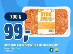 Coop Obs COOP STOR PAKKE STRIMLET KYLLING LÅRKJØTT, NOK 99 tilbud