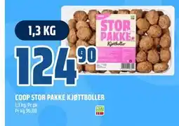 Coop Obs COOP STOR PAKKE KJØTTBOLLER, NOK 124.9 tilbud