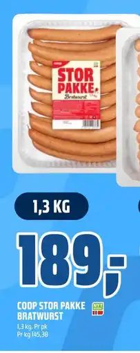 Coop Obs COOP STOR PAKKE BRATWURST, NOK 189 tilbud