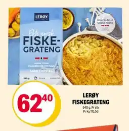 Coop Extra LERØY FISKEGRATENG, NOK 62.4 tilbud