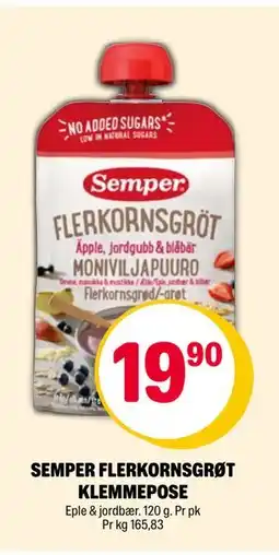 Coop Extra SEMPER FLERKORNSGRØT KLEMMEPOSE, NOK 19.9 tilbud