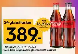 Gigaboks Coca-Cola Original/Zero glassflaske 24 x 330 ml, NOK 389 tilbud