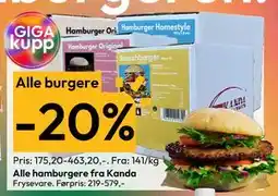 Gigaboks Alle hamburgere fra Kanda tilbud