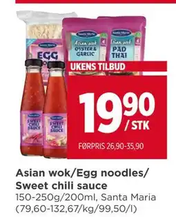 Meny Asian wok/Egg noodles/ Sweet chili sauce, NOK 19.9 tilbud