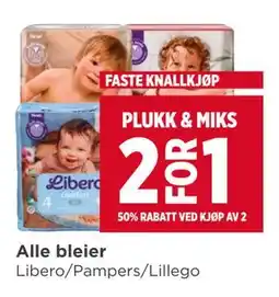 Meny Alle bleier Libero/Pampers/Lillego tilbud
