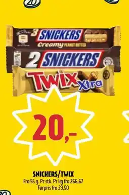 Coop Prix SNICKERS/TWIX, NOK 20 tilbud