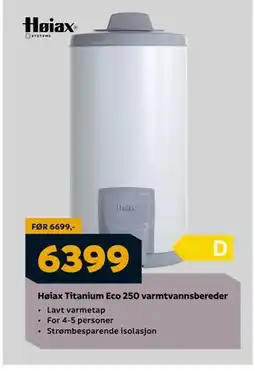Megaflis Høiax Titanium Eco 250 varmtvannsbereder, NOK 6399 tilbud