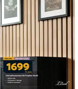 Megaflis Lind spileelement eik 11 spiler 13x40, NOK 1699 tilbud