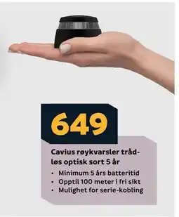 Megaflis Cavius røykvarsler trådløs optisk sort 5 år, NOK 649 tilbud