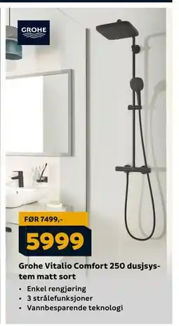 Megaflis Grohe Vitalio Comfort 250 dusjsystem matt sort, NOK 5999 tilbud