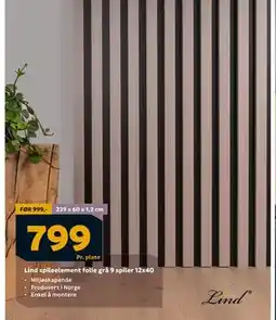 Megaflis Lind spileelement folie grå 9 spiler 12x40, NOK 799 tilbud