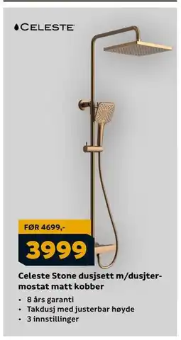 Megaflis Celeste Stone dusjsett m/dusjtermostat matt kobber, NOK 3999 tilbud