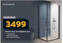 Megaflis Celeste Lucca rett dusjhjørne sort, NOK 3499 tilbud
