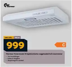 Megaflis Thermex Trend model 10 kjøkkenhette veggmodell hvit med motor, NOK 999 tilbud
