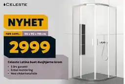 Megaflis Celeste Latina buet dusjhjørne krom, NOK 2999 tilbud