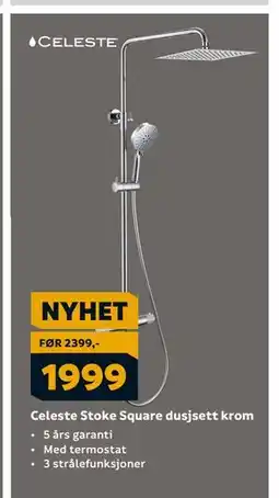 Megaflis Celeste Stoke Square dusjsett krom, NOK 1999 tilbud