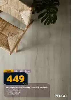 Megaflis Pergo Lysefjord Pad Pro Grey Valley Oak vinylgulv, NOK 449 tilbud