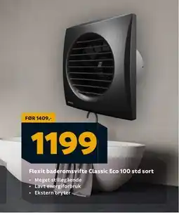 Megaflis Flexit baderomsvifte Classic Eco 100 std sort, NOK 1199 tilbud