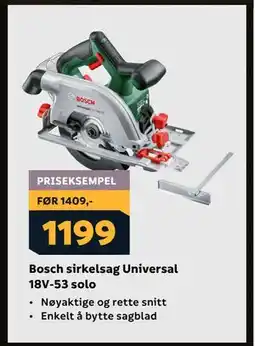 Megaflis Bosch sirkelsag Universal 18V-53 solo, NOK 1199 tilbud