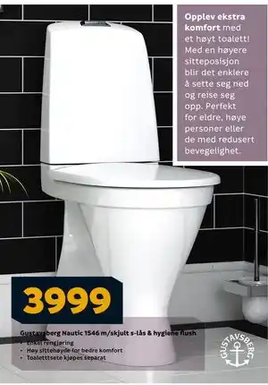Megaflis Gustavsberg Nautic 1546 m/skjult s-lås & hygiene flush, NOK 3999 tilbud