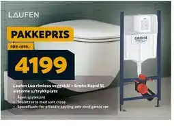 Megaflis Laufen Lua rimless veggskål + Grohe Rapid SL sisterne u/trykkplate, NOK 4199 tilbud