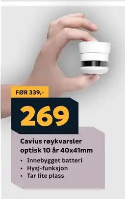 Megaflis Cavius røykvarsler optisk 10 år 40x41mm, NOK 269 tilbud