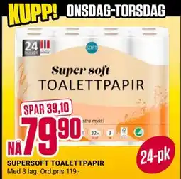 Europris SUPERSOFT TOALETTPAPIR, NOK 79.9 tilbud
