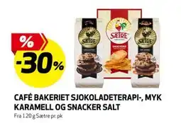 Bunnpris CAFÉ BAKERIET SJOKOLADETERAPI-, MYK KARAMELL OG SNACKER SALT tilbud