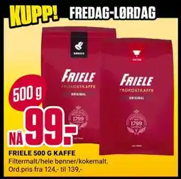 Europris FRIELE 500 G KAFFE, NOK 99 tilbud