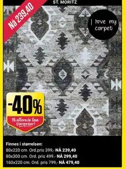 Europris 40% på alle tepper, NOK 239.4 tilbud