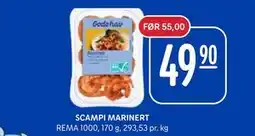 Rema 1000 SCAMPI MARINERT, NOK 49.9 tilbud