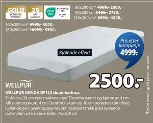JYSK WELLPUR HOVDA GF110 skummadrass tilbud