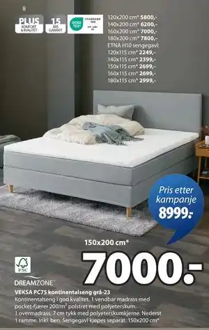 JYSK VEKSA PC75 kontinentalseng grå-23, NOK 7000 tilbud