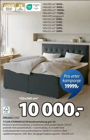 JYSK TYLDA STORAGE GC50 kontinentalseng grå-40, NOK 10000 tilbud