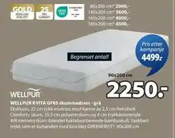 JYSK WELLPUR KVITA GF85 skummadrass - grå, NOK 2250 tilbud
