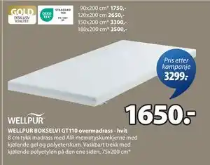 JYSK WELLPUR BOKSELVI GT110 overmadrass - hvit tilbud