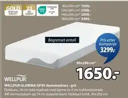 JYSK WELLPUR GLOMMA GF30 skummadrass - grå, NOK 1650 tilbud