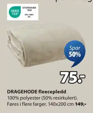 JYSK DRAGEHODE fleecepledd, NOK 75 tilbud