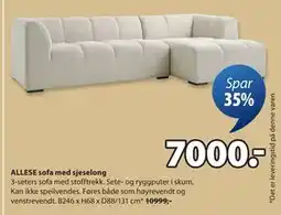 JYSK ALLESE sofa med sjeselong, NOK 7000 tilbud