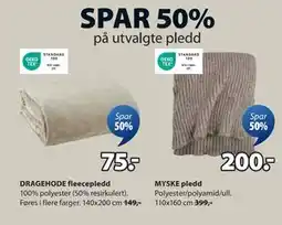 JYSK SPAR 50% på utvalgte pledd tilbud