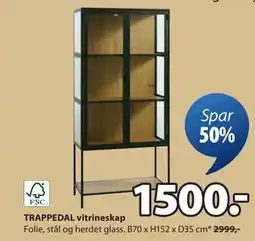 JYSK TRAPPEDAL vitrineskap, NOK 1500 tilbud