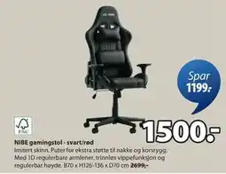 JYSK NIBE gamingstol - svart/rød, NOK 1500 tilbud