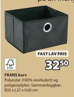 JYSK FRANS kurv, NOK 32.5 tilbud
